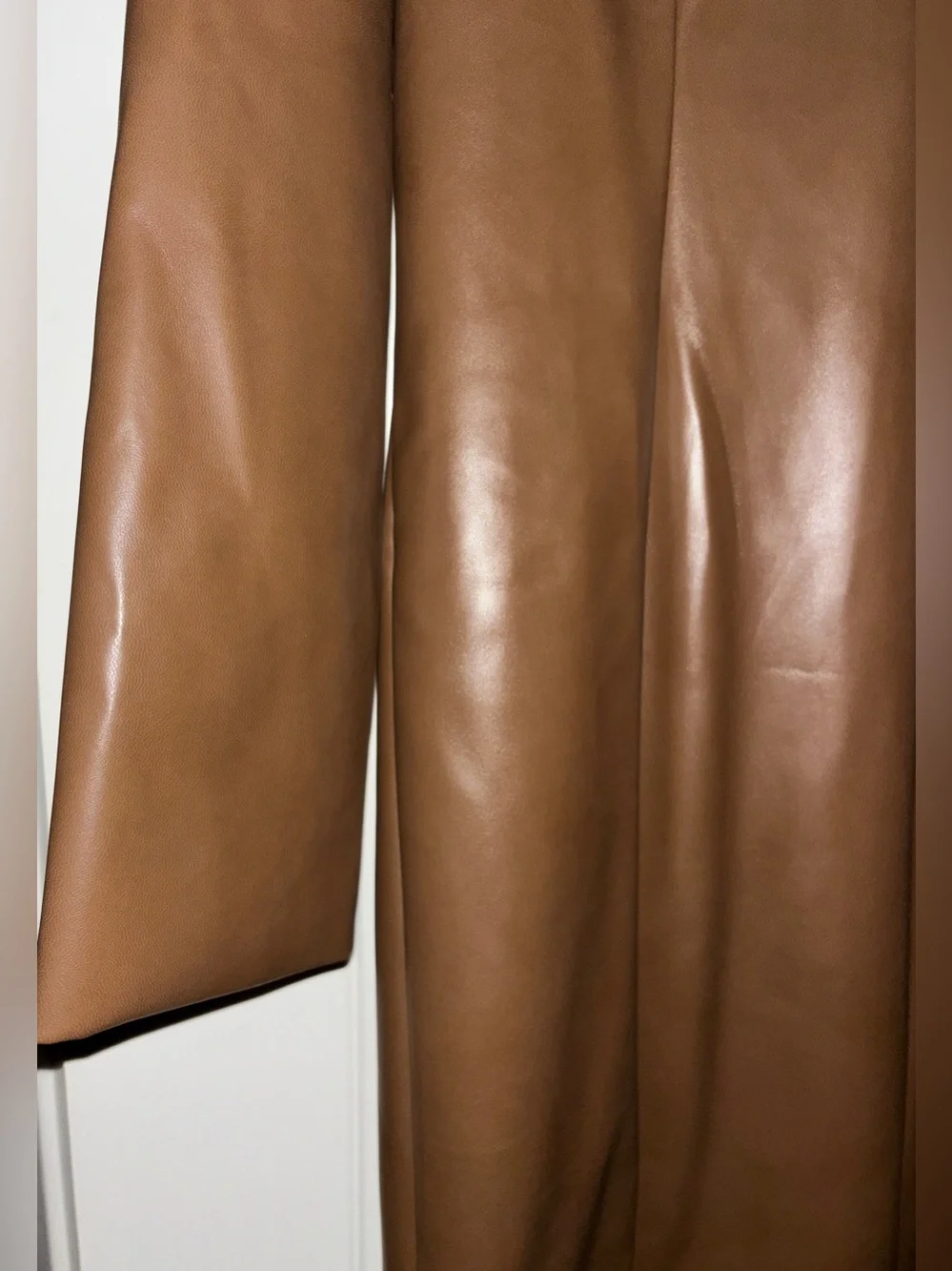 Women V-Neck Long Sleeve Brown Faux Leather Slim Midi Dress Size 2XL Edgy Vixen